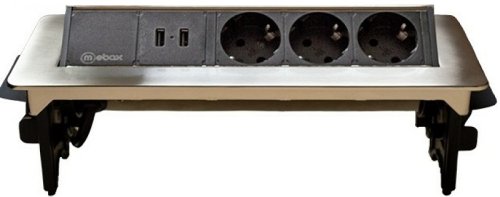 Розетка встраеваемая полуавтоматическая Mebax 47 3-м.+2xUSB 276х93мм серый металлик картинка